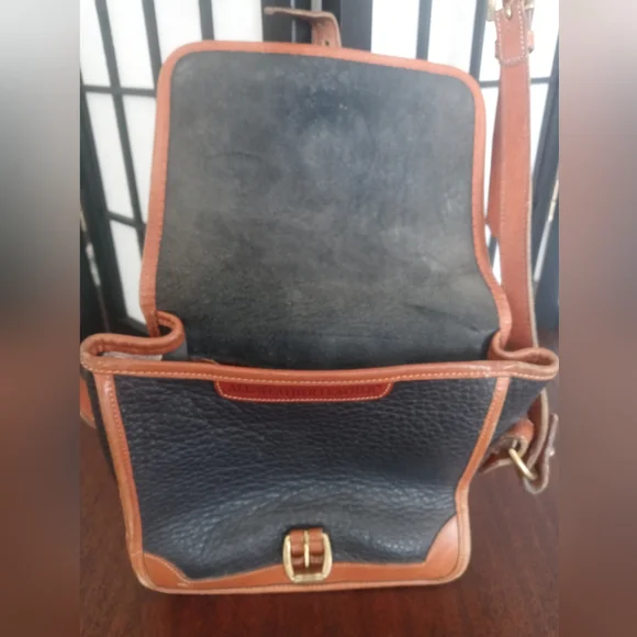 Dooney & Bourke Vintage AWL Black Pebble/Smooth Brown Trim Square Shoulder Bag - Picture 3 of 5